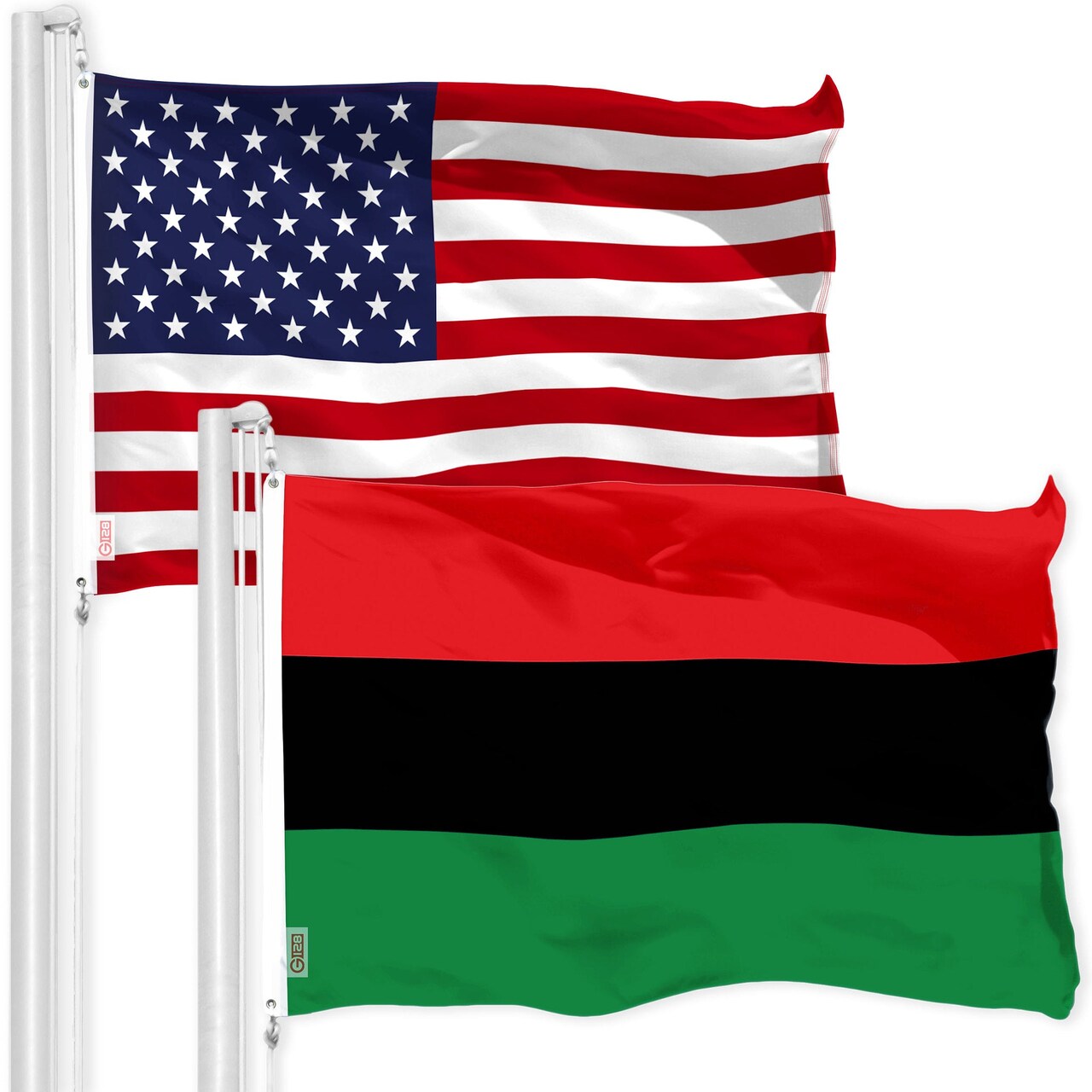 G128 Combo Pack: American USA Flag 3x5 Ft & Pan African Flag 3x5 Ft | Both LiteWeave Pro Series Printed 150D Polyester, Brass Grommets